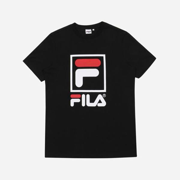 Fila Stacked Logo S/S Men's T-Shirts - Black,NZ 32-15769